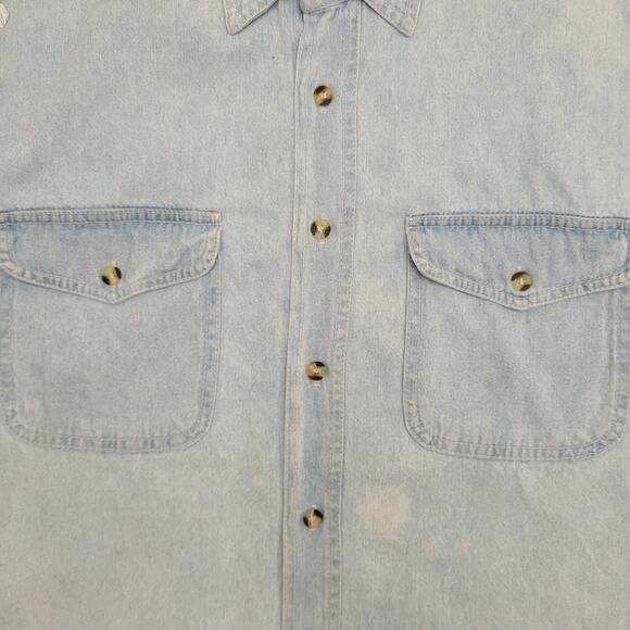 Vintage 2003 Americade Lake George NY Cutoff Denim Button Shirt Medium 22x30 - Picture 7 of 13